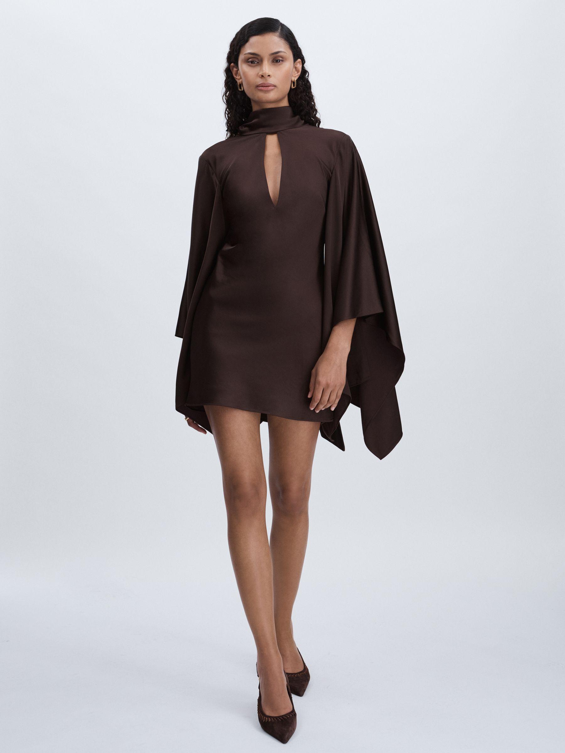 Significant Other Cape-Sleeve Mini Dress in Chocolate Product Image