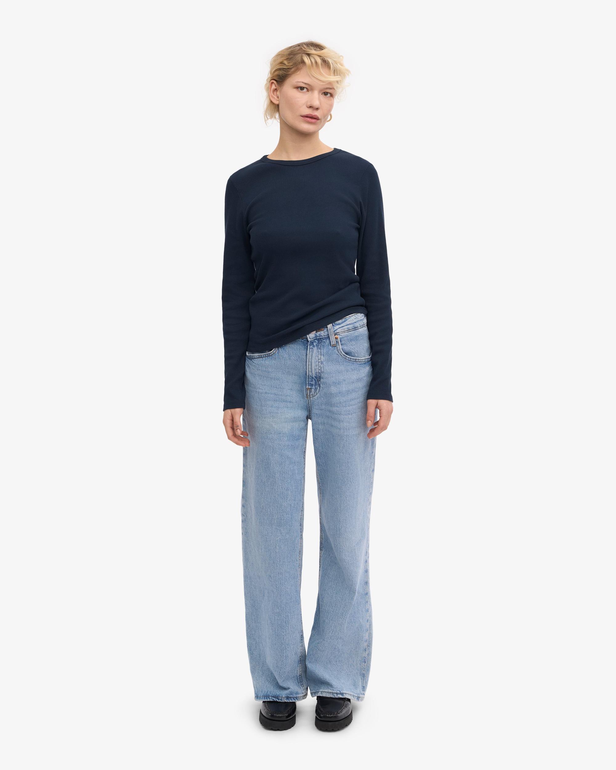 Women Organic Rib LS T-Shirt - Navy Blue Product Image