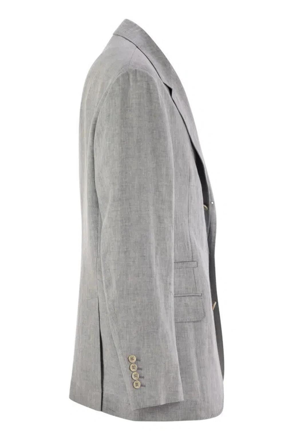 BRUNELLO CUCINELLI Powder Light Blue Linen Blazer In Light Grey Product Image
