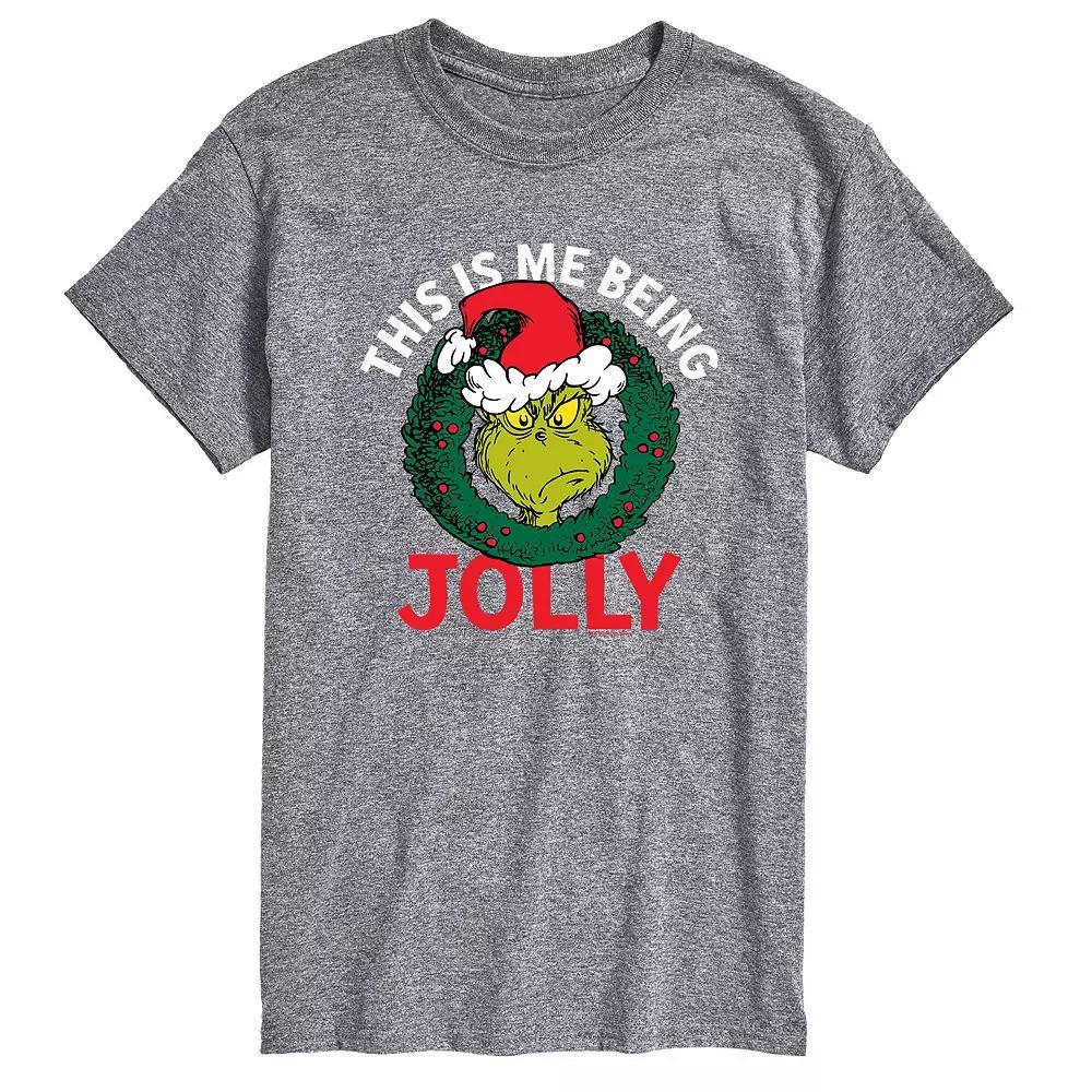 Men's Dr. Seuss The Grinch "This Is Me Being Jolly" Tee, Size: Small, Gray Product Image
