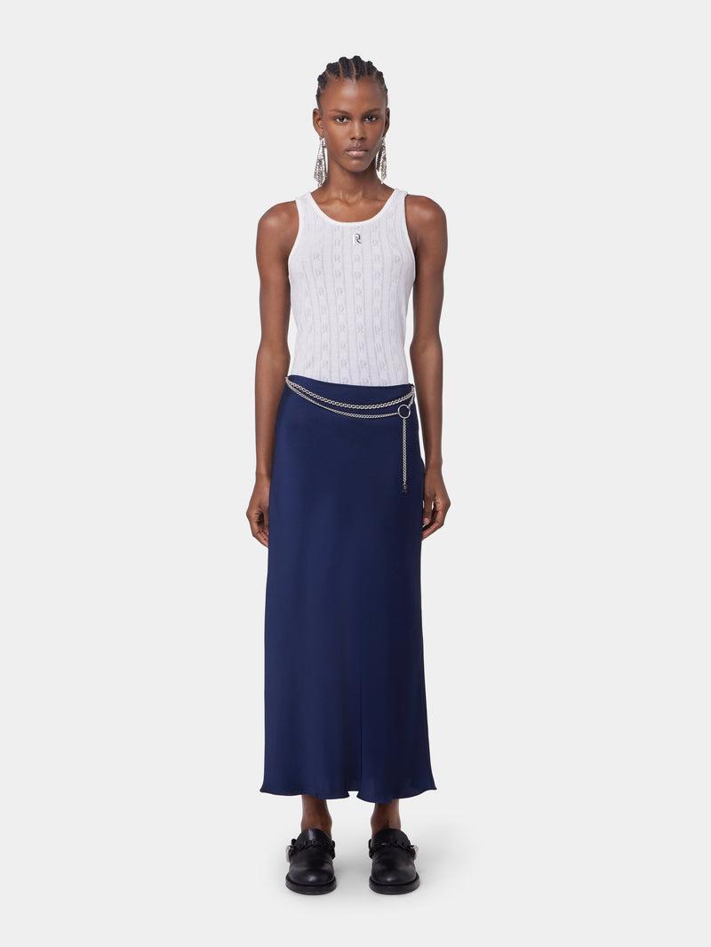 BLUE NAVY LONG SKIRT IN SATIN Product Image