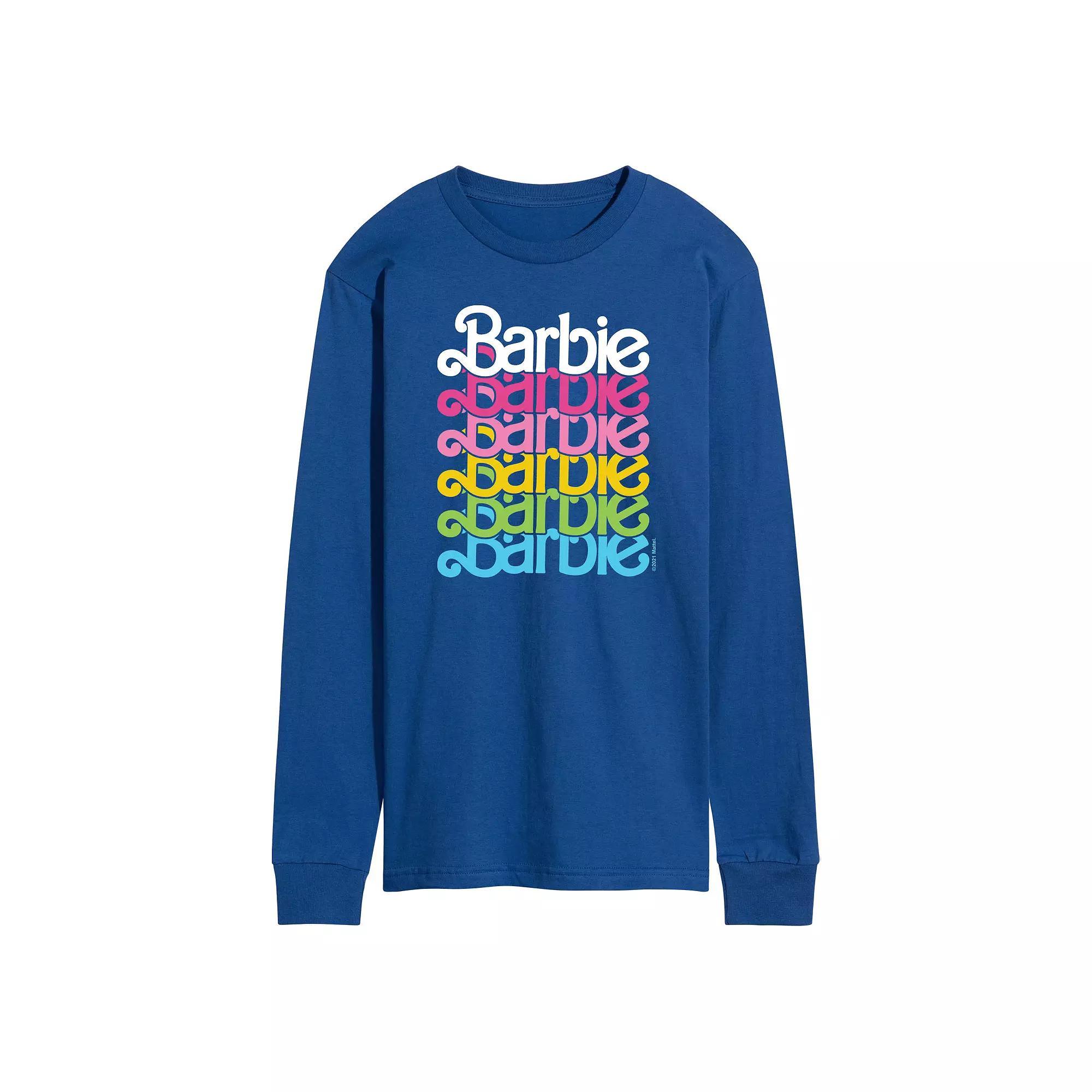 Mens Barbie Wordmark Logo Rainbow Long Sleeve Graphic Tee Product Image