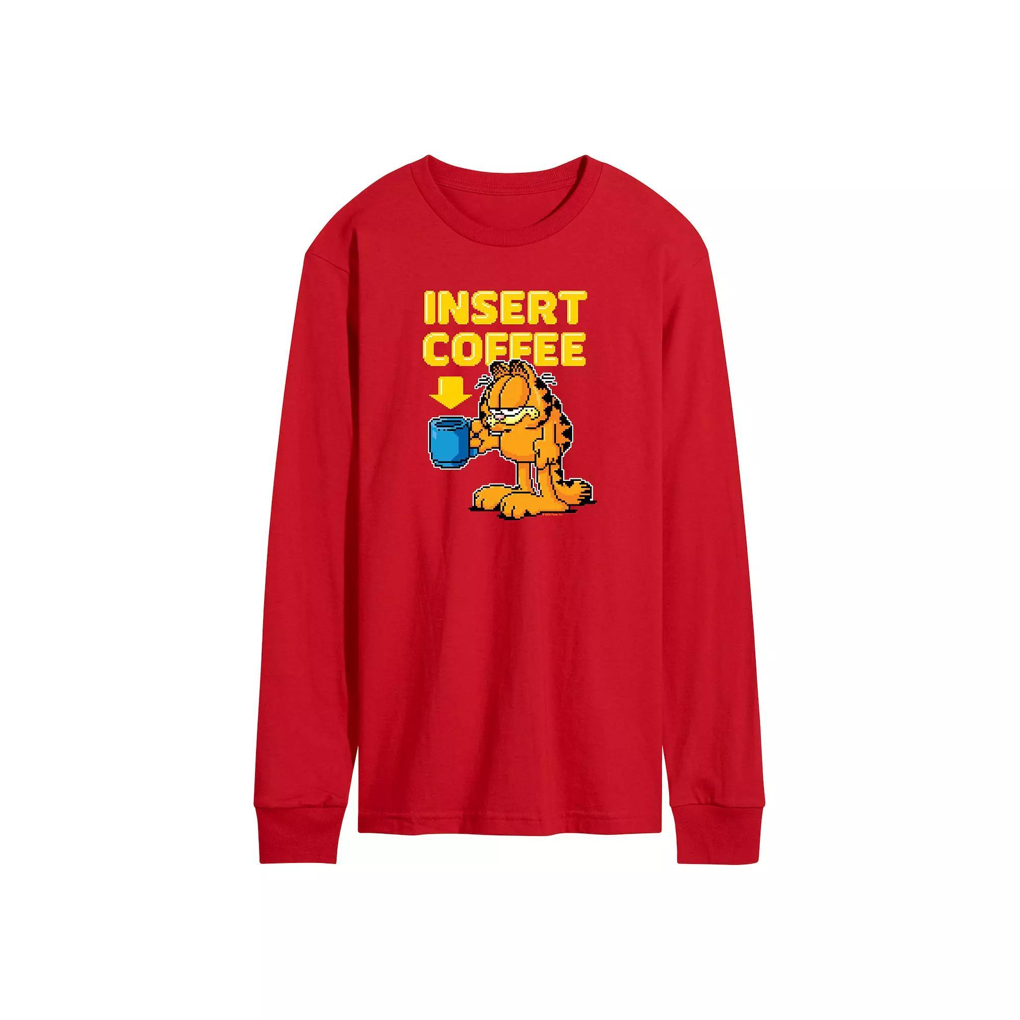 Mens Garfield Coffee Long Sleeve Graphic Tee Blue Product Image