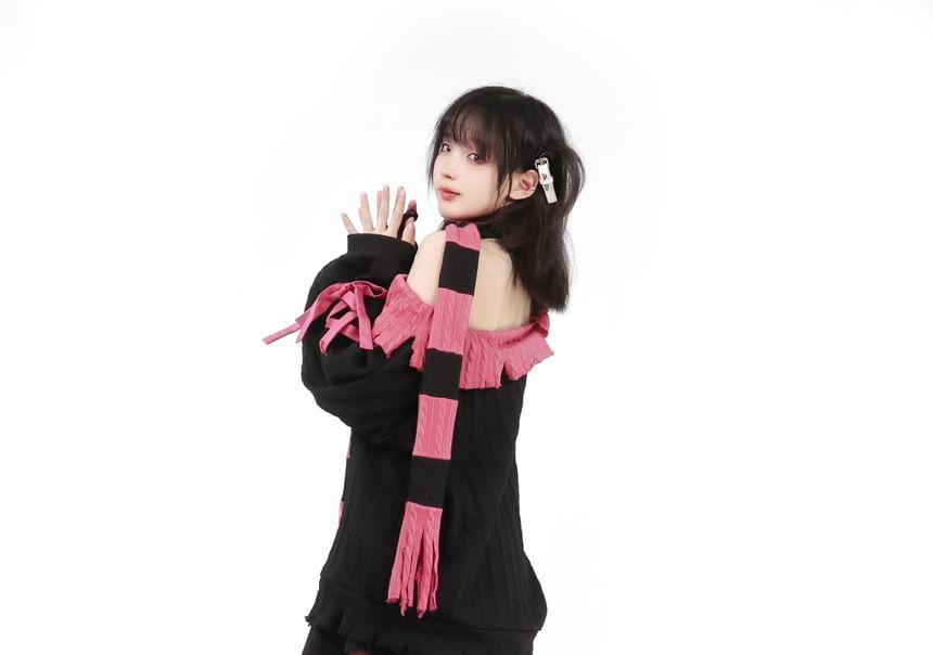 Scoop Neck Crop Pullover / Butterfly Pullover / Mid Waist Flared Pants / Mini A-Line Skirt / Scarf Product Image
