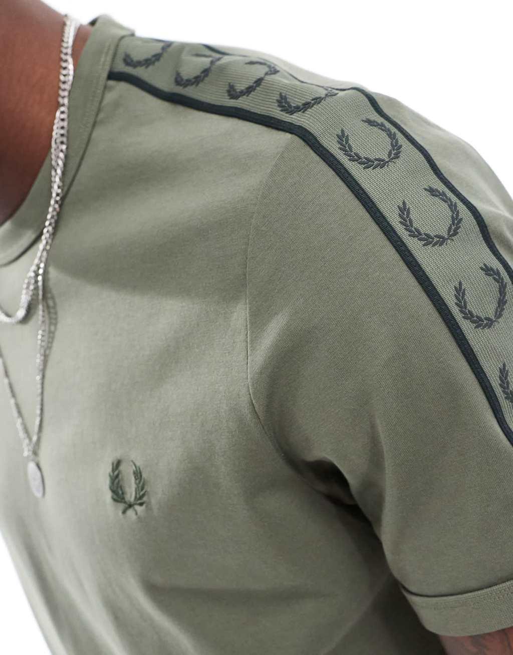 Fred Perry contrast tape ringer T-shirt in khaki green Product Image