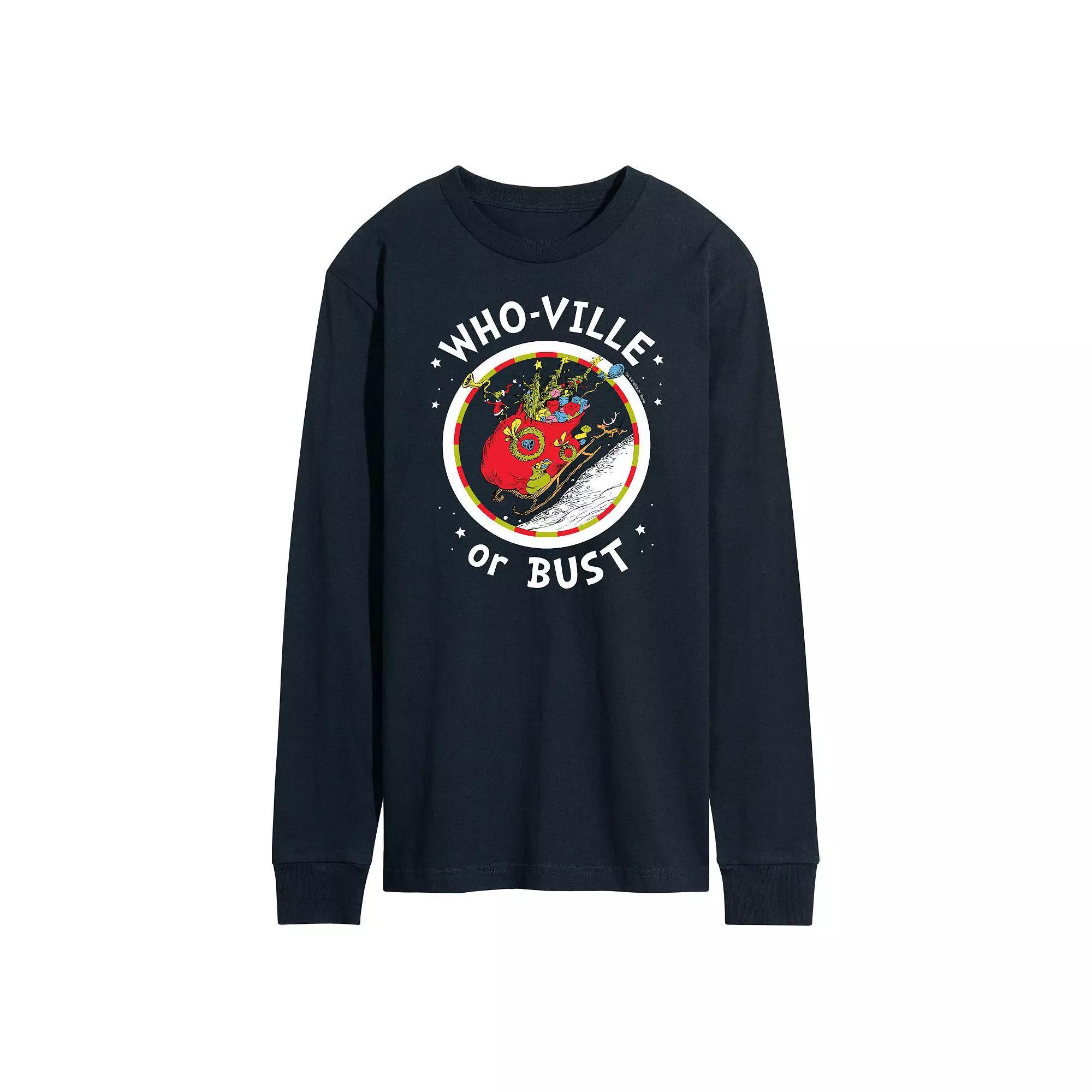 Mens Dr. Seuss Grinch Who-ville or Bust Long Sleeve Tee Product Image