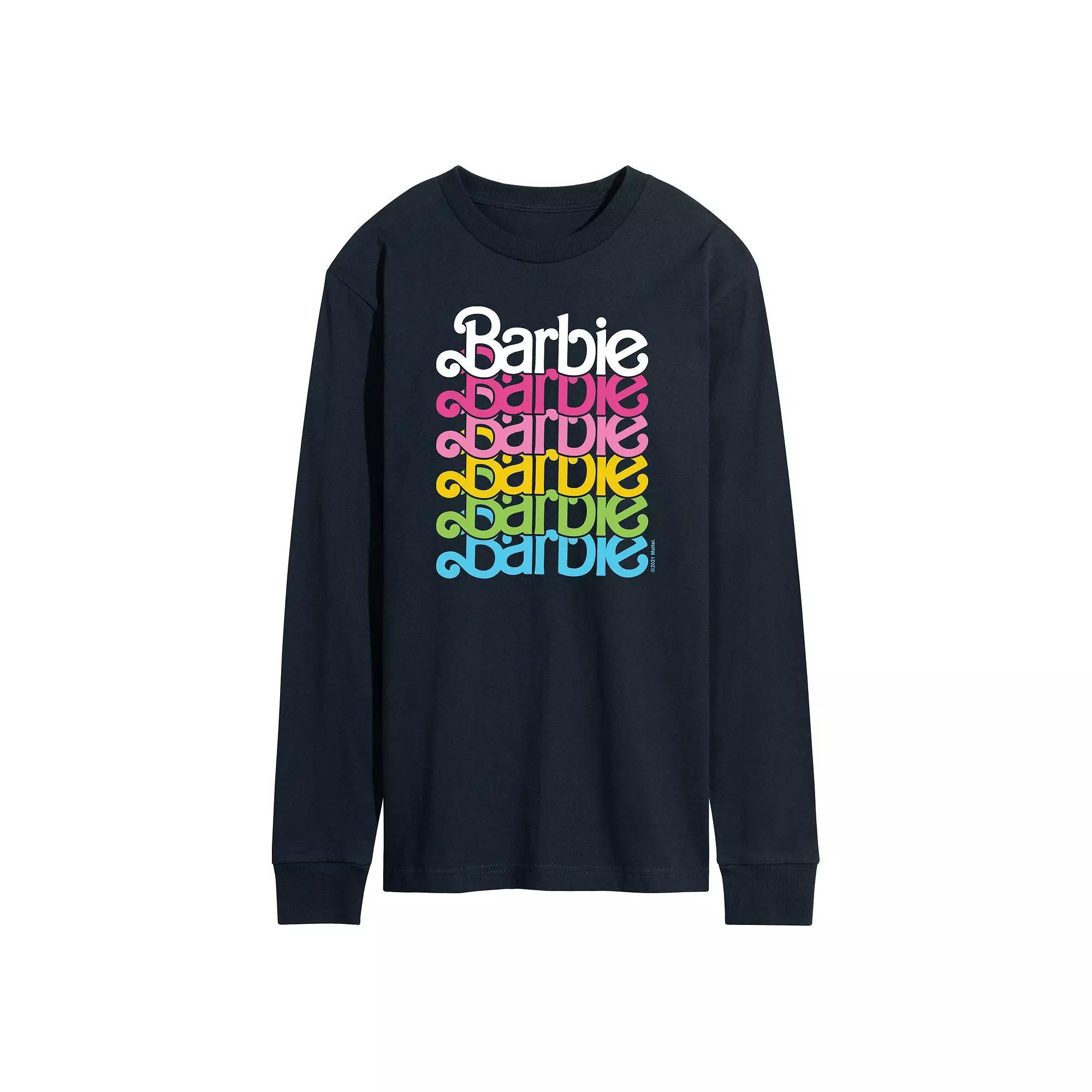 Mens Barbie Wordmark Logo Rainbow Long Sleeve Graphic Tee Blue Product Image