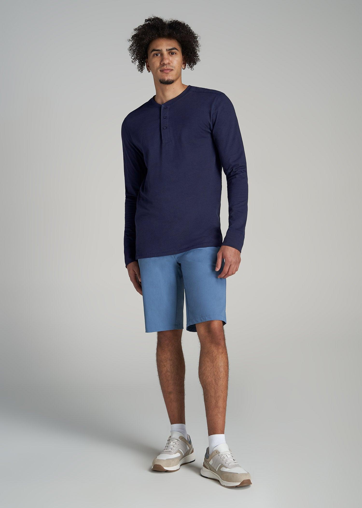 Men's Tall Three Button Long Sleeve Slub Henley in Navy Male Product Image