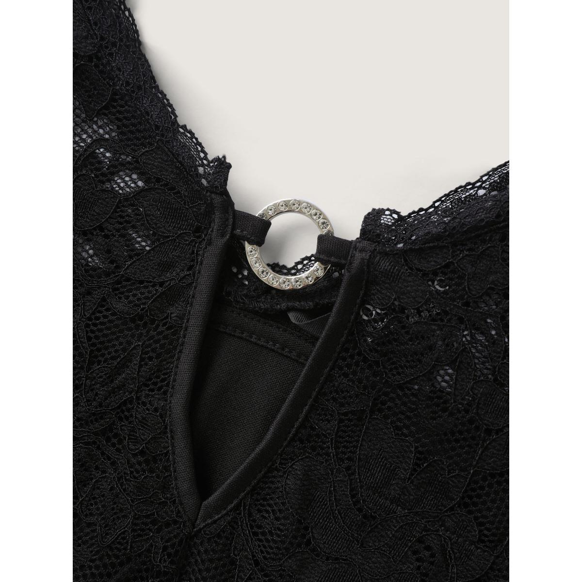 Plus Size Floral Lace Metal Detail Midi Dress Black Women Round Neck Short sleeve Curvy BloomChic 18-20/2X Product Image
