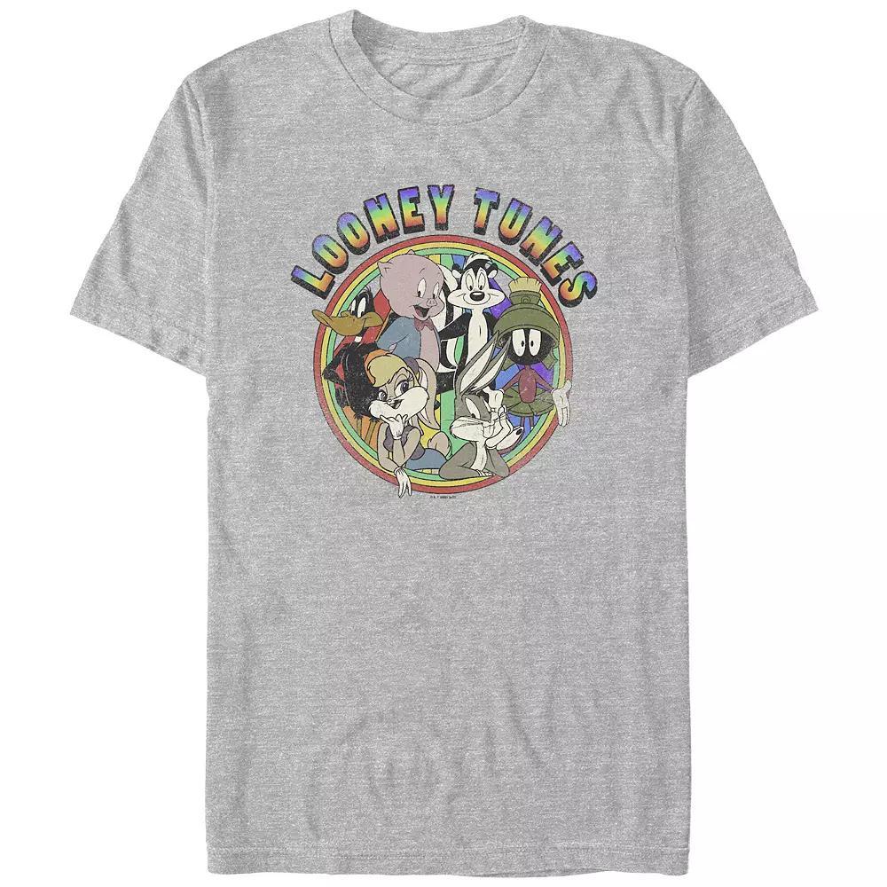 Men's Looney Tunes Vintage Rainbow Graphic Tee, Size: Medium, Athletic Grey Product Image