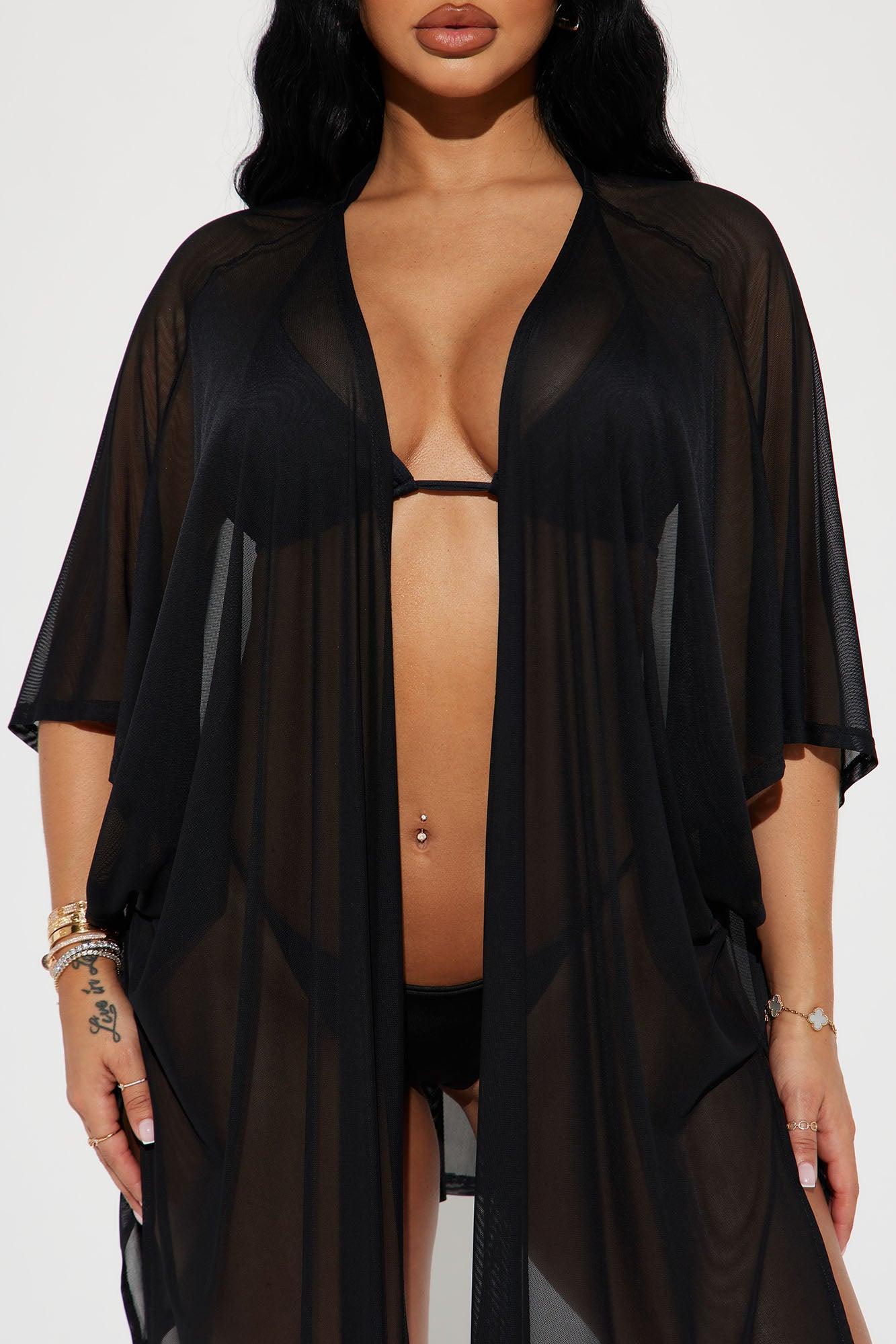 Maui Mix And Match Mesh Cover Up Kimono - Black Product Image