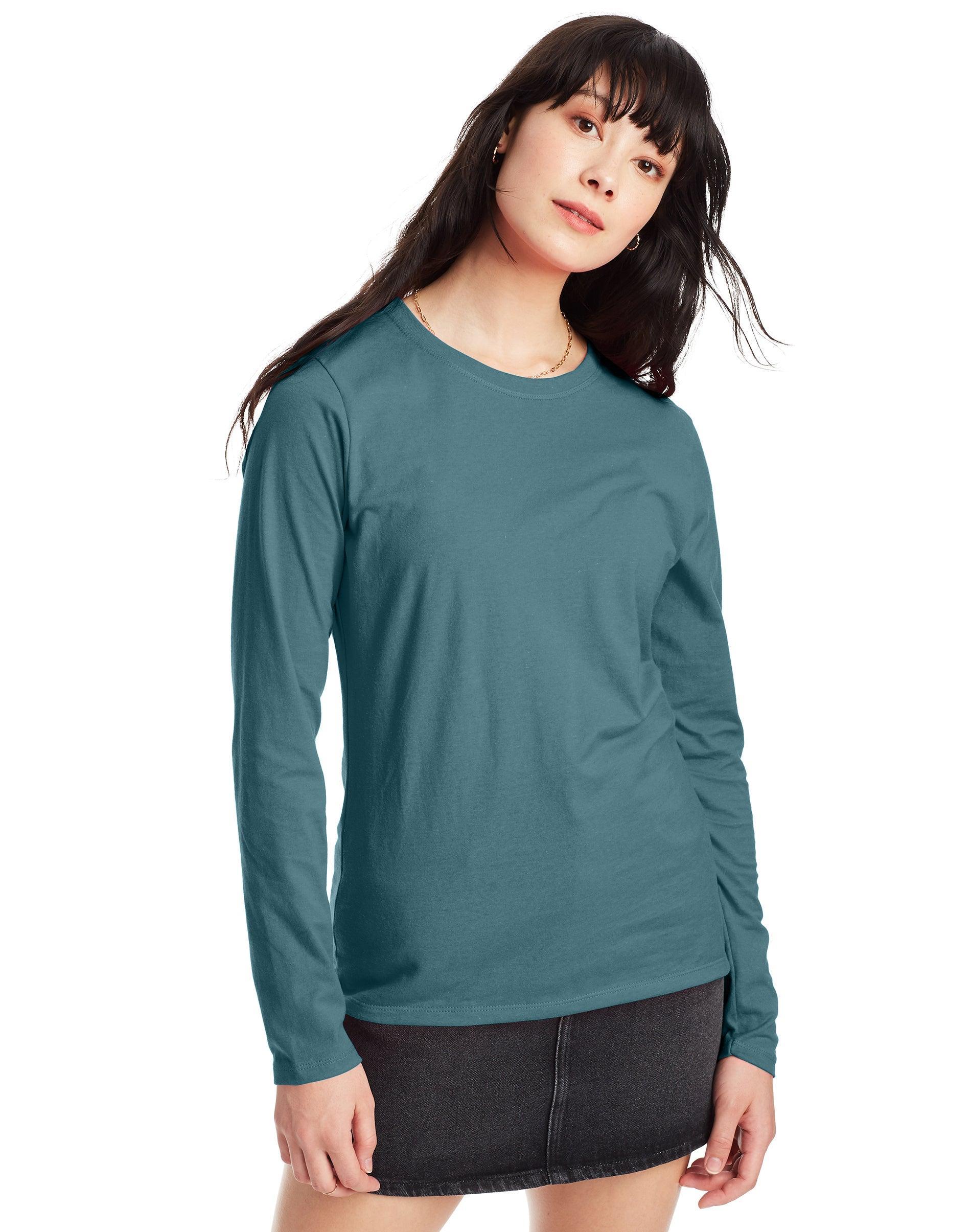 Women's Hanes® Originals Long Sleeve Crewneck Tee, Size: XXL, Pink Swish Product Image