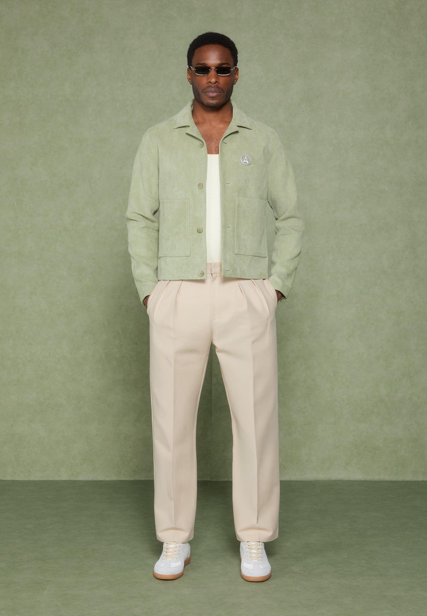 Suede Jacket with Revere Collar - Sage Male Product Image