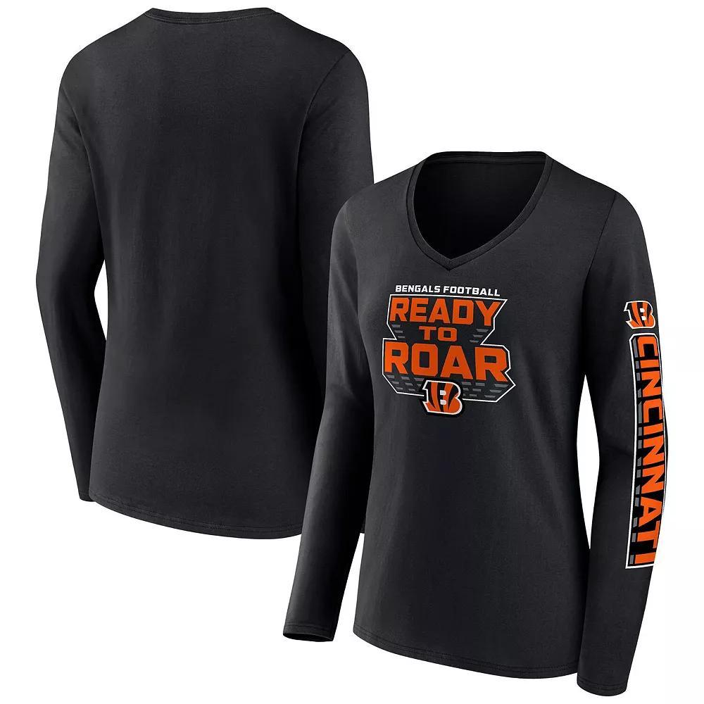 Women's Fanatics Black Cincinnati Bengals Hometown Sweep Long Sleeve V-Neck T-Shirt, Size: Medium Product Image