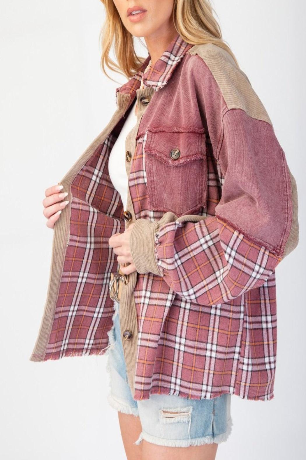 Treetops Plaid Mix Corduroy Shacket Product Image