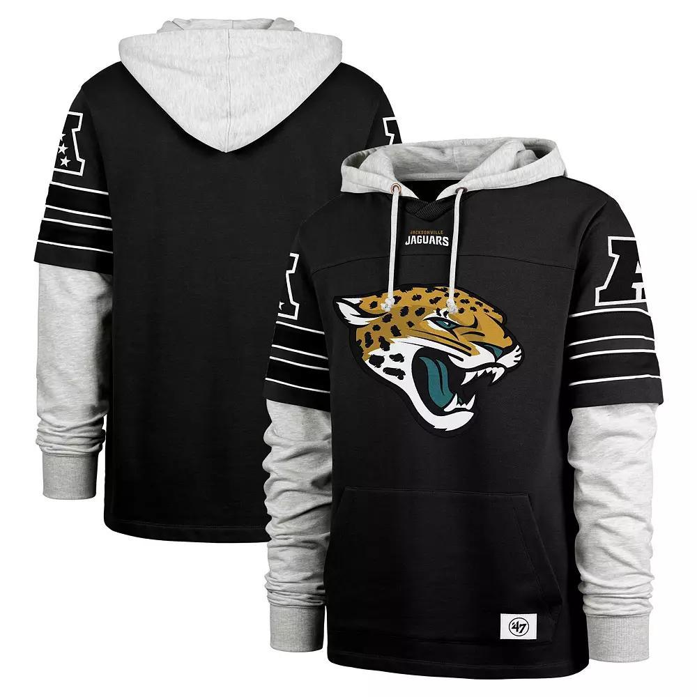 Men's '47 Black Jacksonville Jaguars Double Header Blitz Cornerback Pullover Hoodie, Size: XL Product Image
