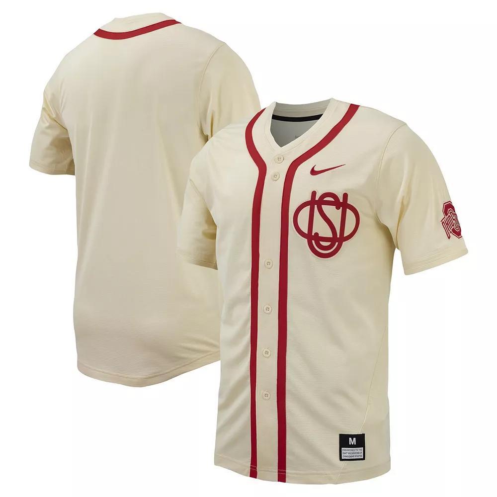 Men's Nike Cream Ohio State Buckeyes Replica Full-Button Baseball Jersey, Size: 3XL, Beige Product Image
