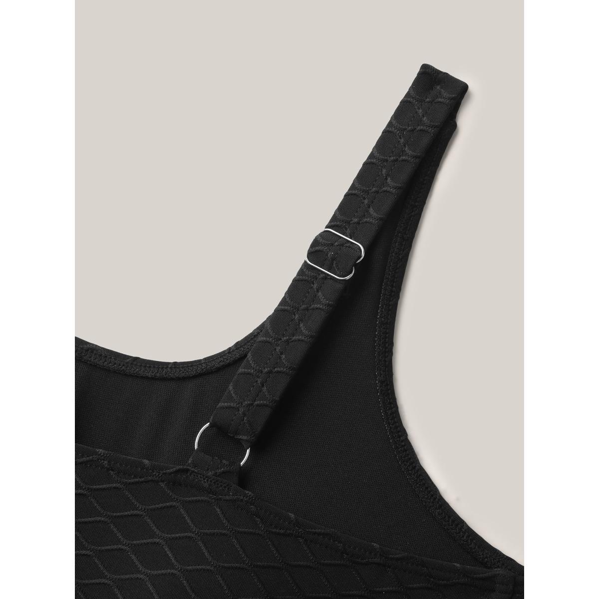 Plus Size Textured Fitted Adjustable Swim Top Women's Swimwear Black Beach Texture High stretch Skinny U-neck Curve Swim Tops BloomChic 26/4X Product Image