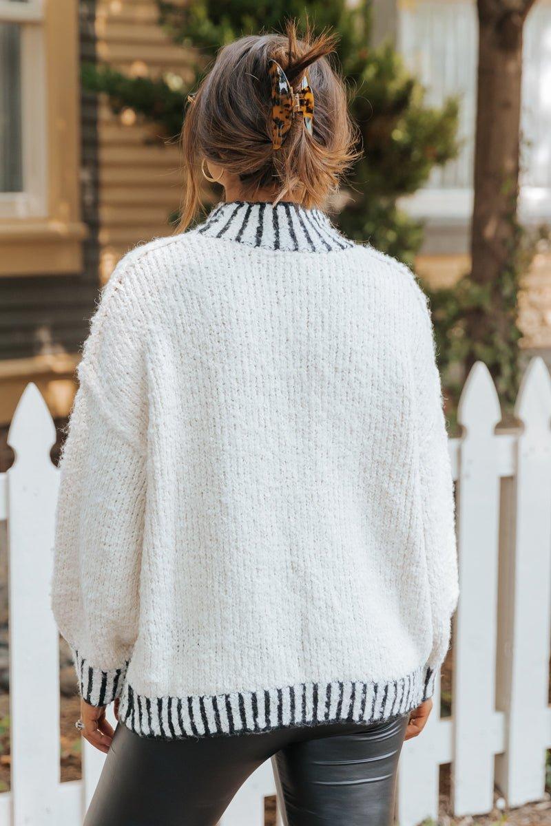 Cream and Black Contrast Stitch Sweater - FINAL SALE Product Image