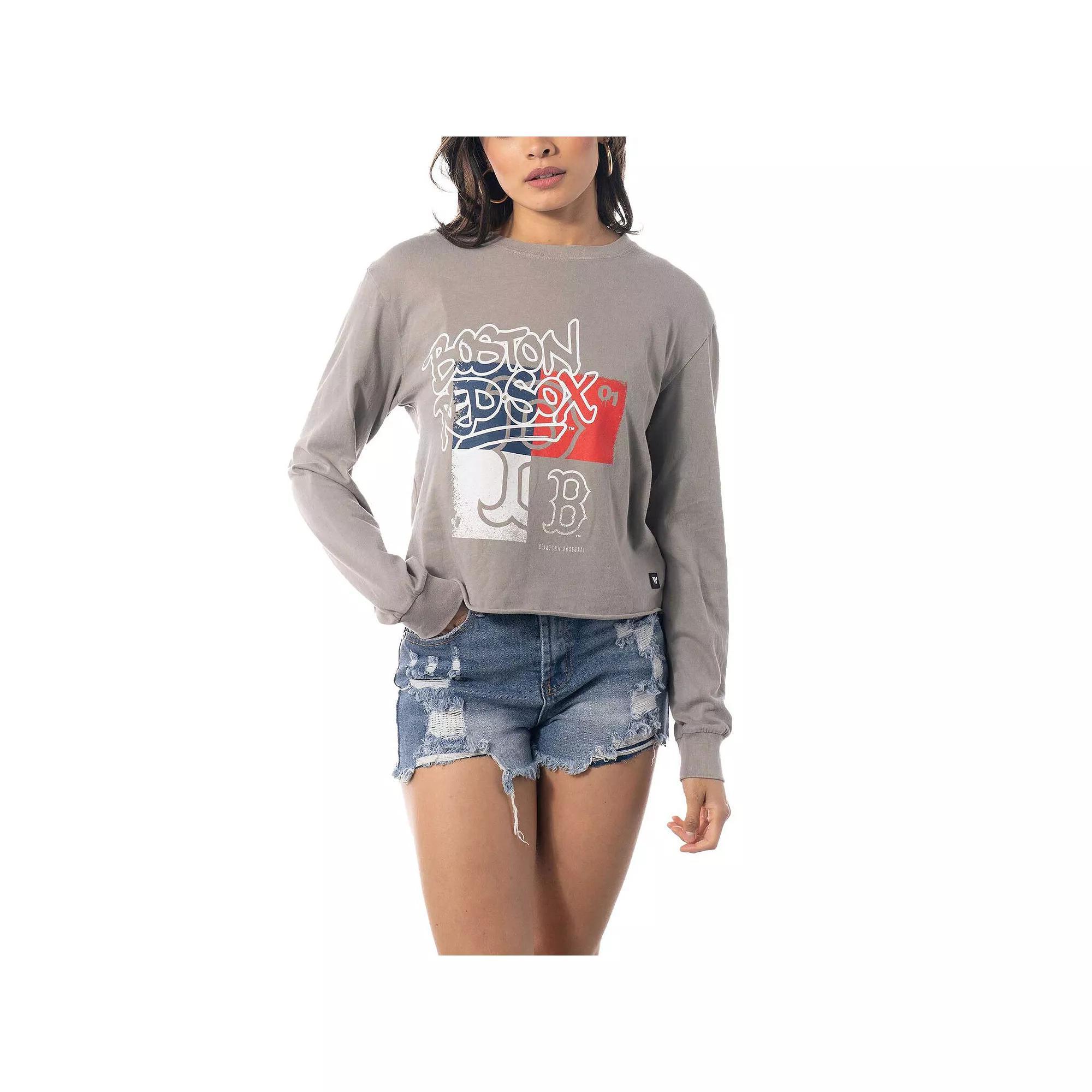 Womens The Wild Collective Gray Boston Red Sox Cropped Long Sleeve T-Shirt Product Image