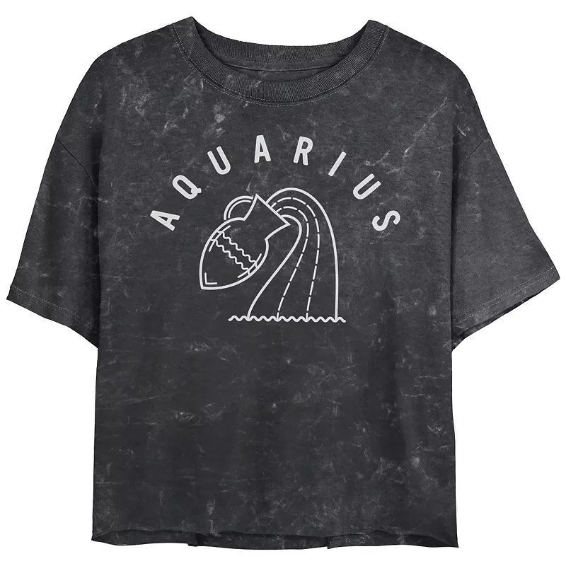 Juniors' Signs of the Zodiac Symbols Gradient Cropped Mineral Wash Graphic Tee, Girl's, Size: XXL, Black Product Image