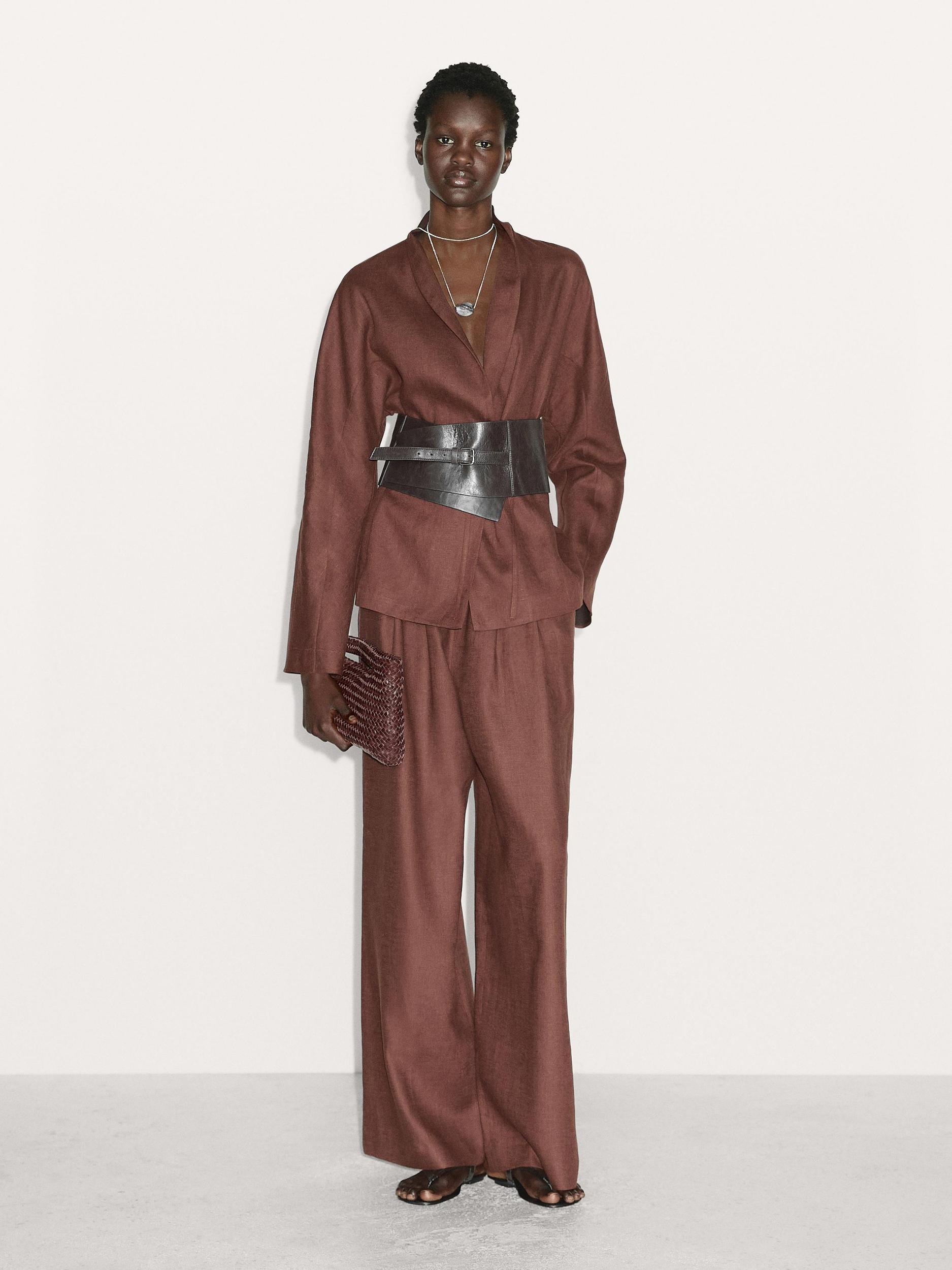 Flowing 100% linen wide-leg trousers Product Image