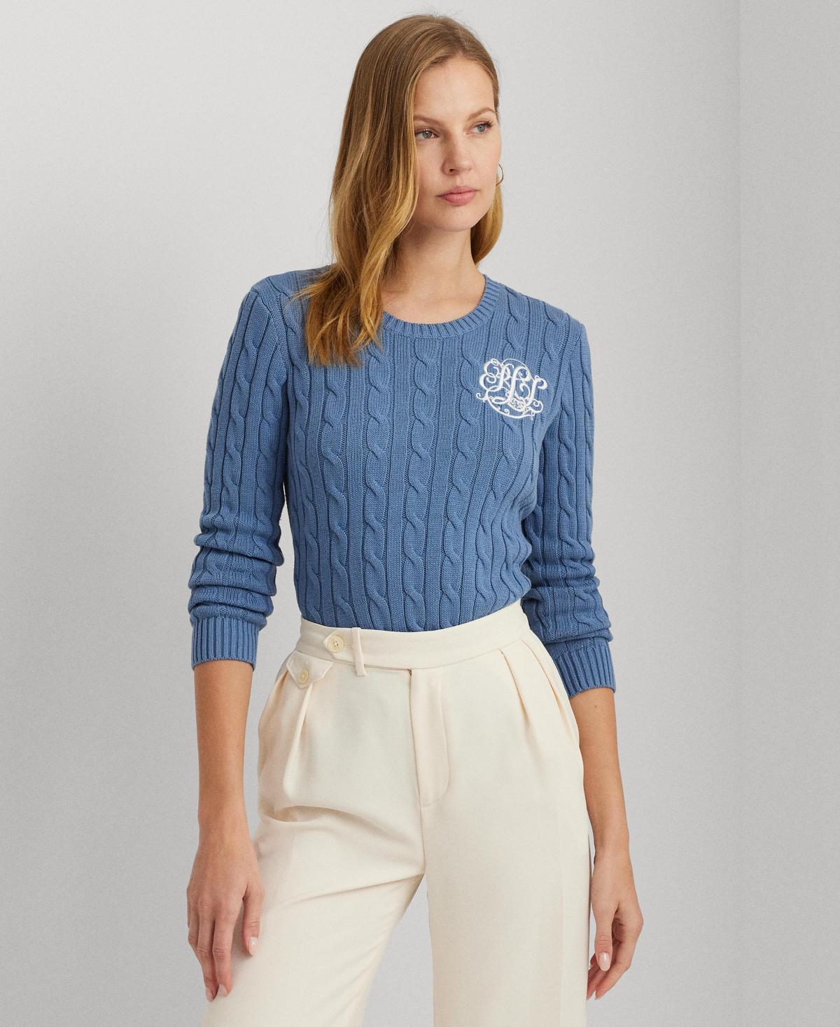 Lauren Ralph Lauren Cable-Knit Cotton Sweater Opal) Women's Sweater Product Image