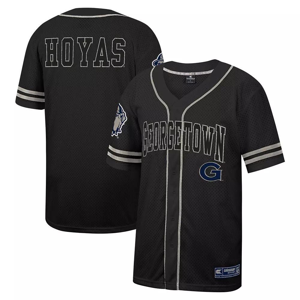 Men's Colosseum Black Georgetown Hoyas Free Spirited Mesh Button-Up Baseball Jersey, Size: XL, Grg Black Product Image