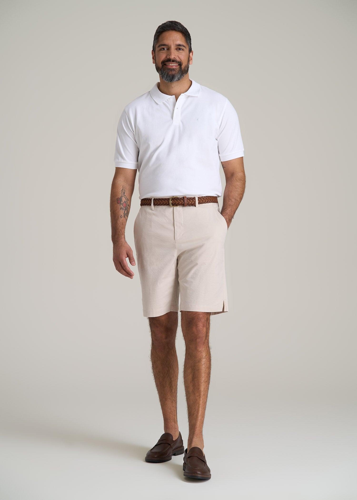Seersucker Shorts for Tall Men in Soft Beige Product Image