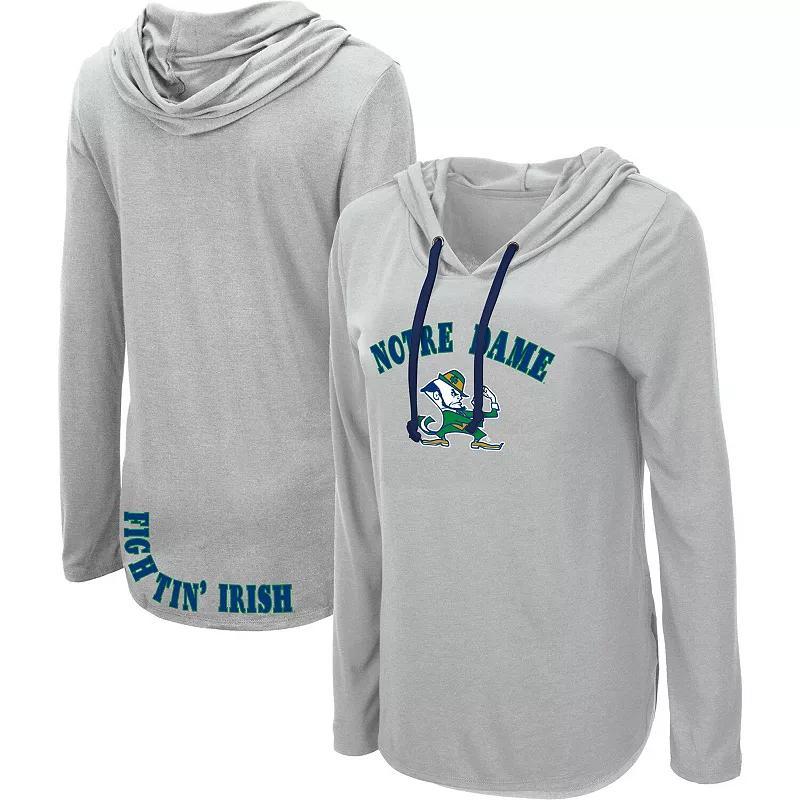 Women's Colosseum Heather Gray Notre Dame Fighting Irish My Lover Lightweight Hooded Long Sleeve T-Shirt, Size: Small, Grey Product Image