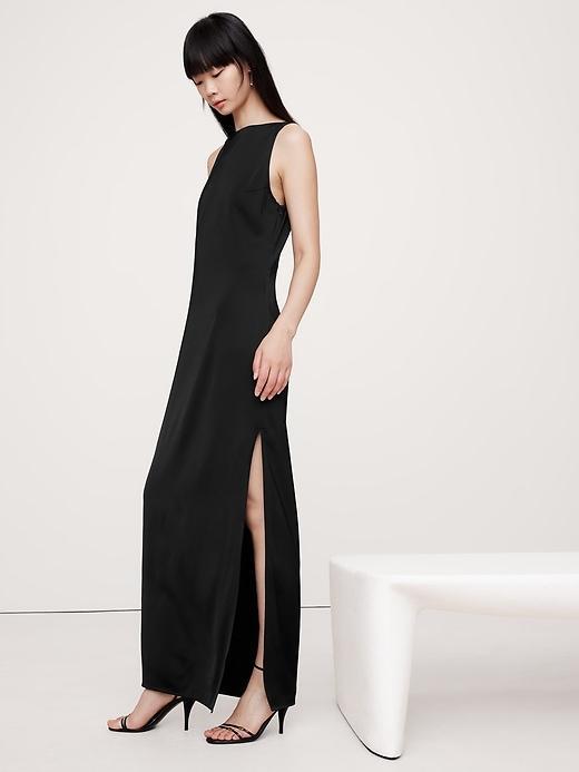Stretch-Satin Column Maxi Dress Product Image
