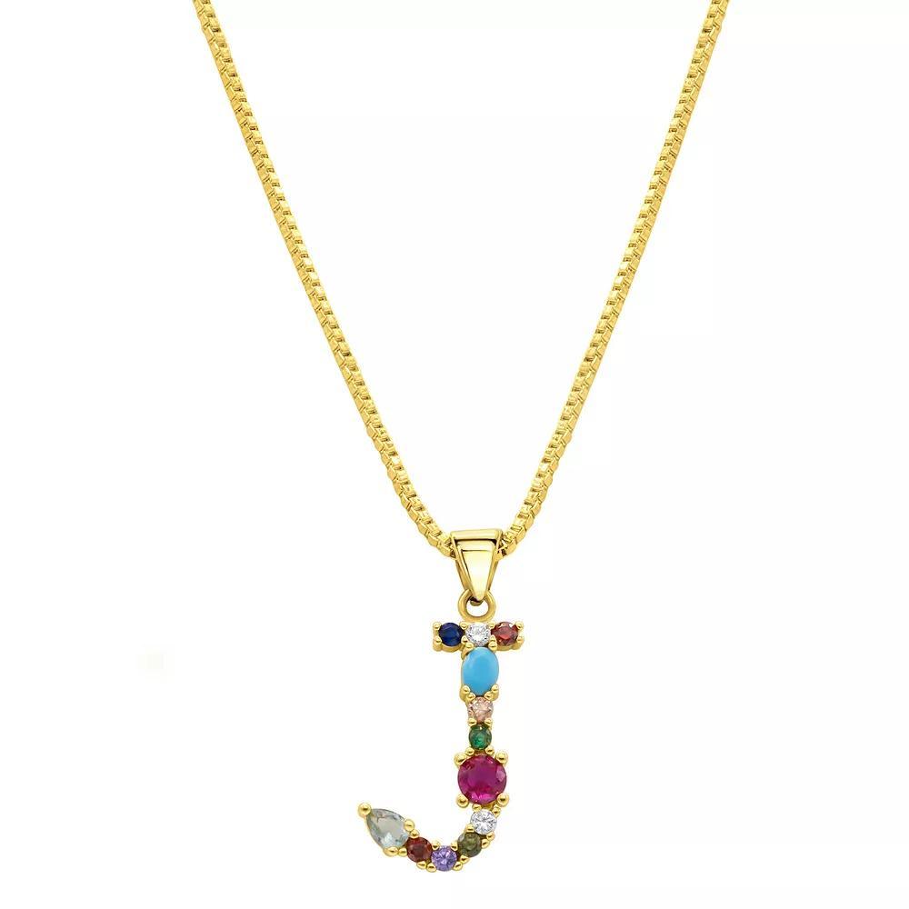 Adornia Gold Tone Multi Color Cubic Zirconia Initial Necklace, Women's, Size: 18", J Product Image