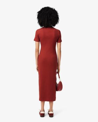 Long Ribbed Cotton Polo Dress Product Image
