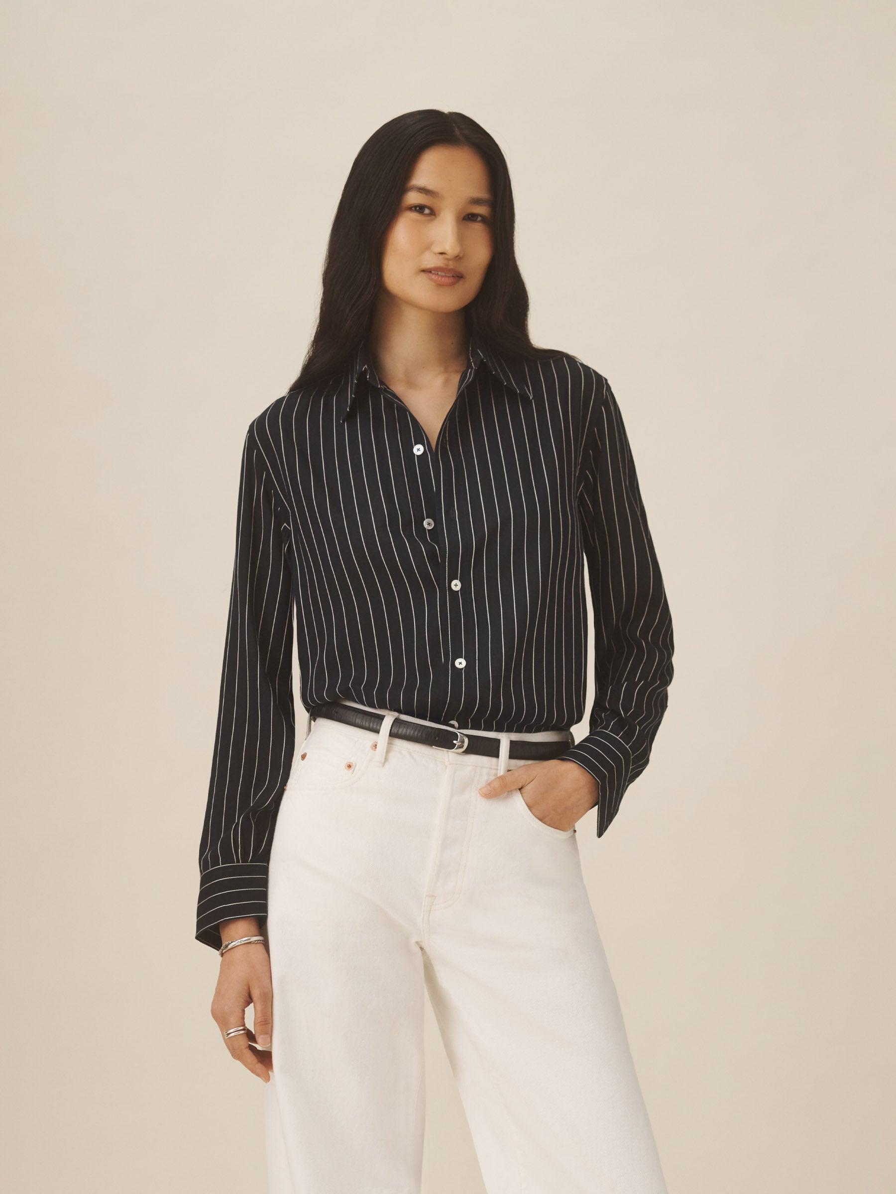 Dark Navy/White Stripe Poet Shirt Product Image