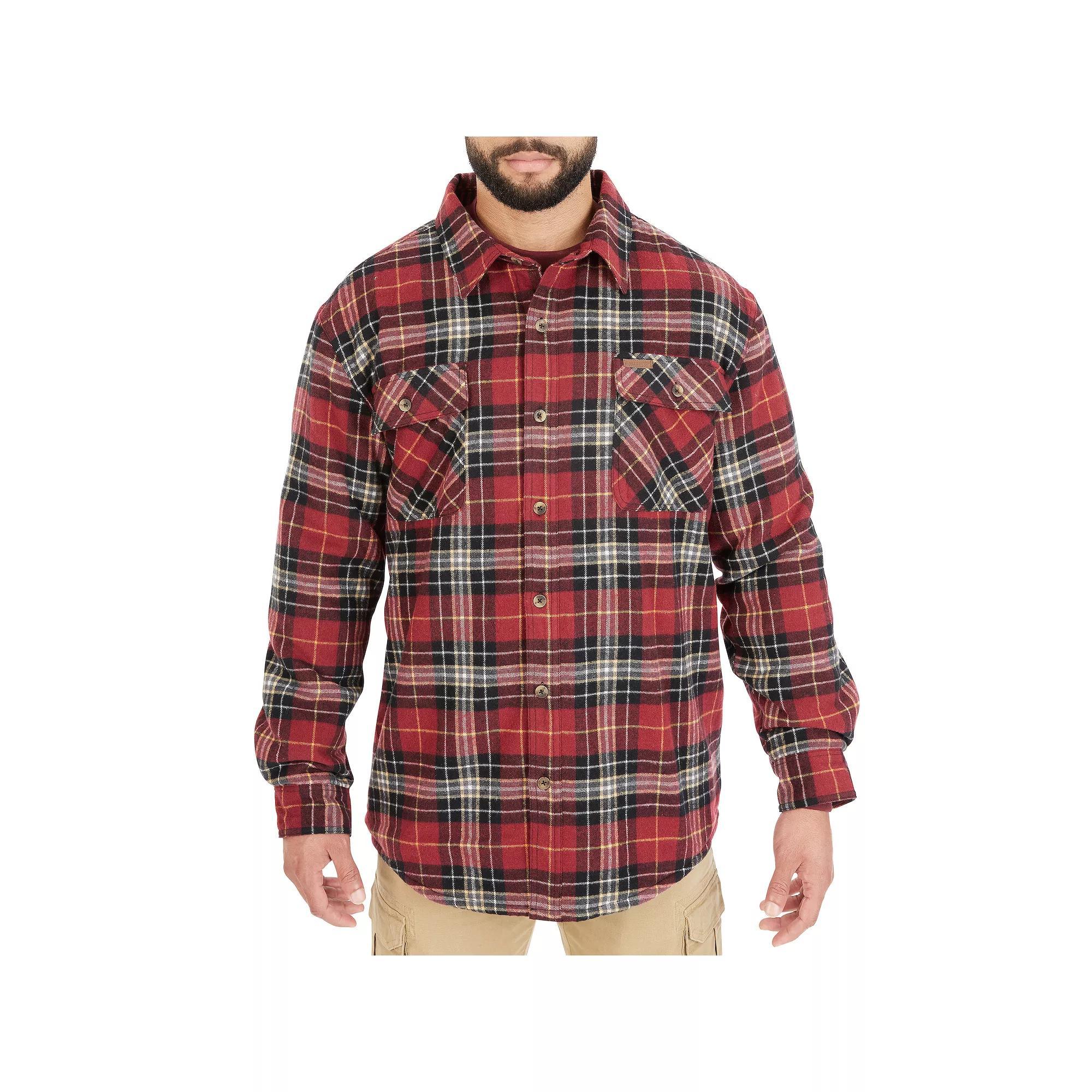 Men's Smith's Workwear Plaid Sherpa-Lined Cotton Flannel Shirt Jacket, Size: XXL, Red 437 Product Image