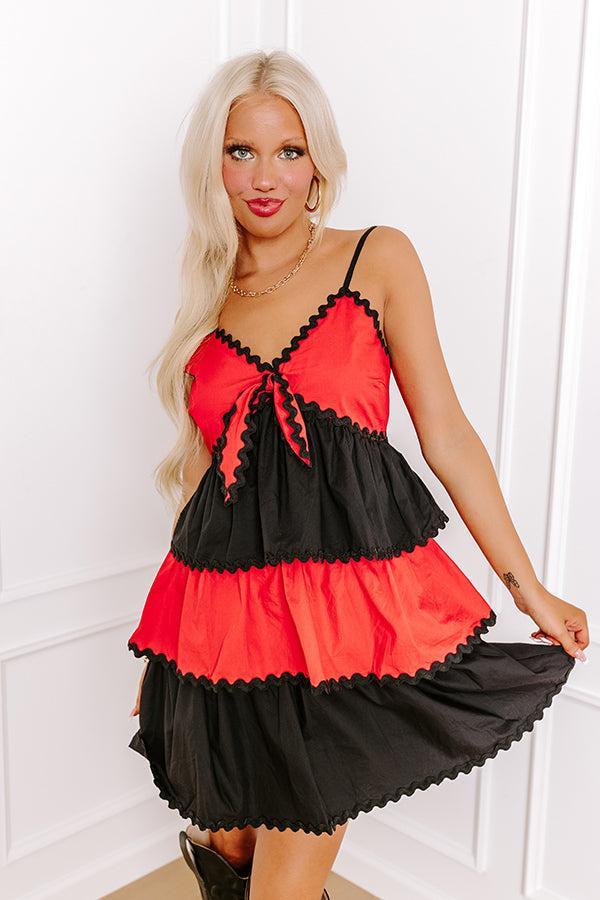 Spirit Squad Tiered Mini Dress in Red/Black Product Image