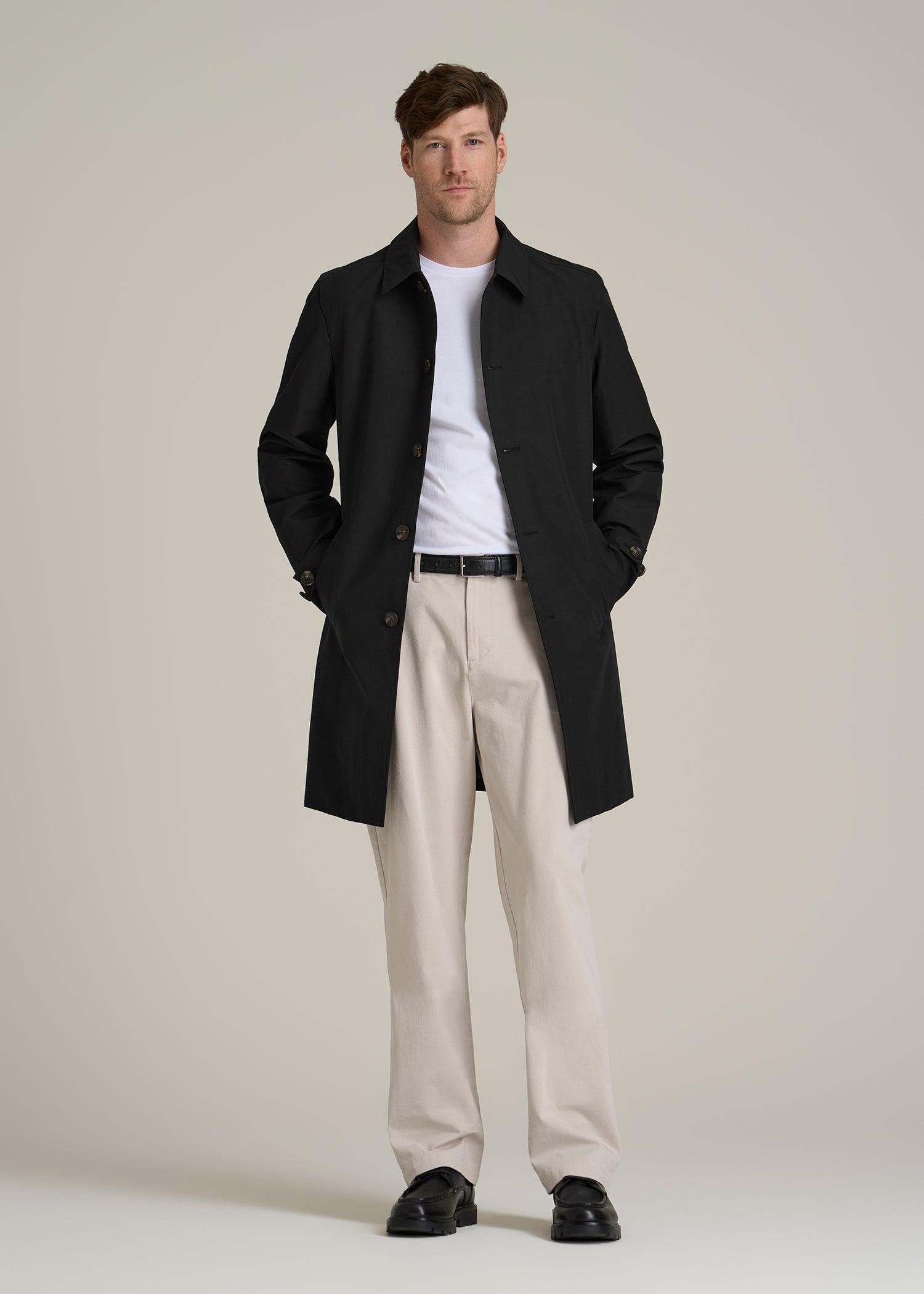 Minimalist Trench Coat for Tall Men in Black Product Image
