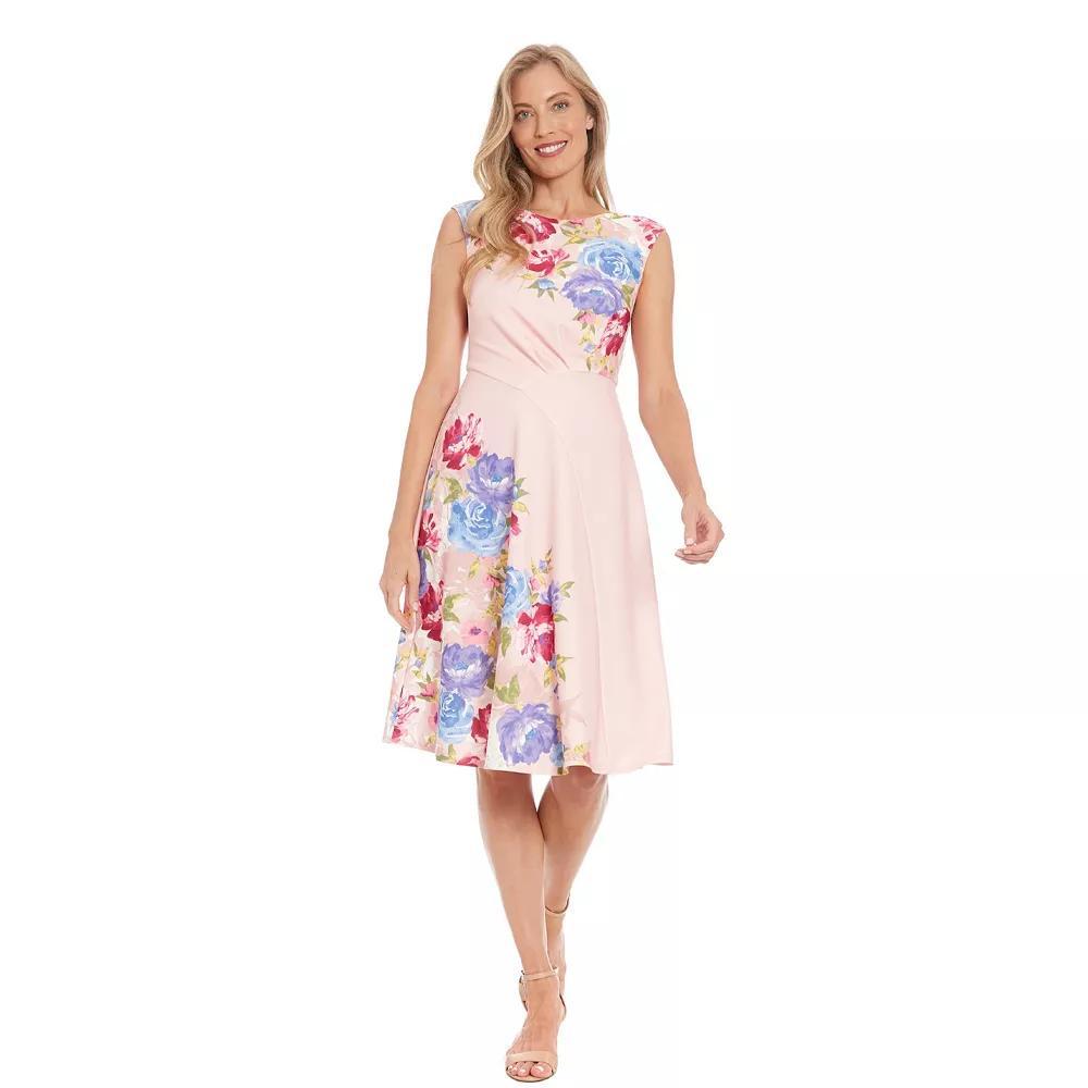 Women's London Times Floral Asymmetrical Waist Seam Fit & Flare Dress, Size: 12, Pink Pink Product Image
