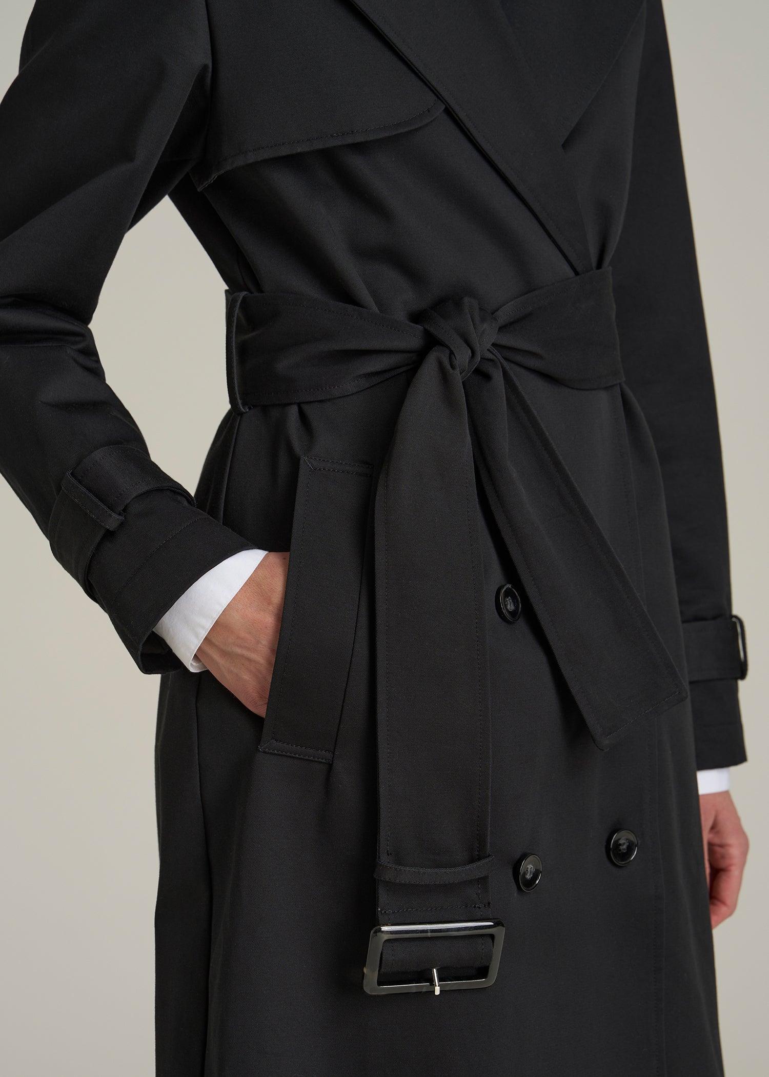 Trench Coat for Tall Women in Black Product Image