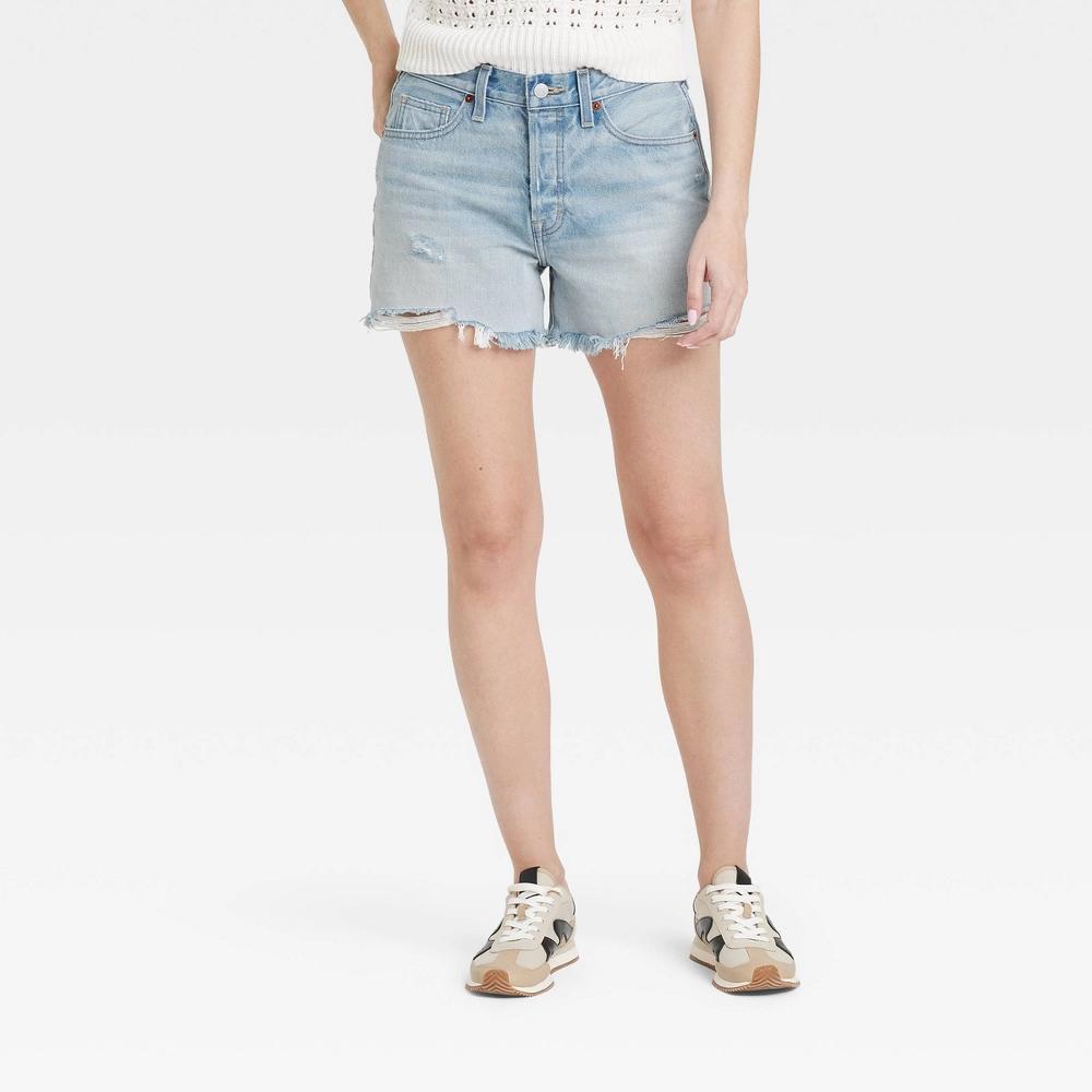 Women's Mid-Rise 90's Baggy Shorts - Universal Thread™ Light Wash 14: Heavyweight, Relaxed Fit, Frayed Hem Product Image