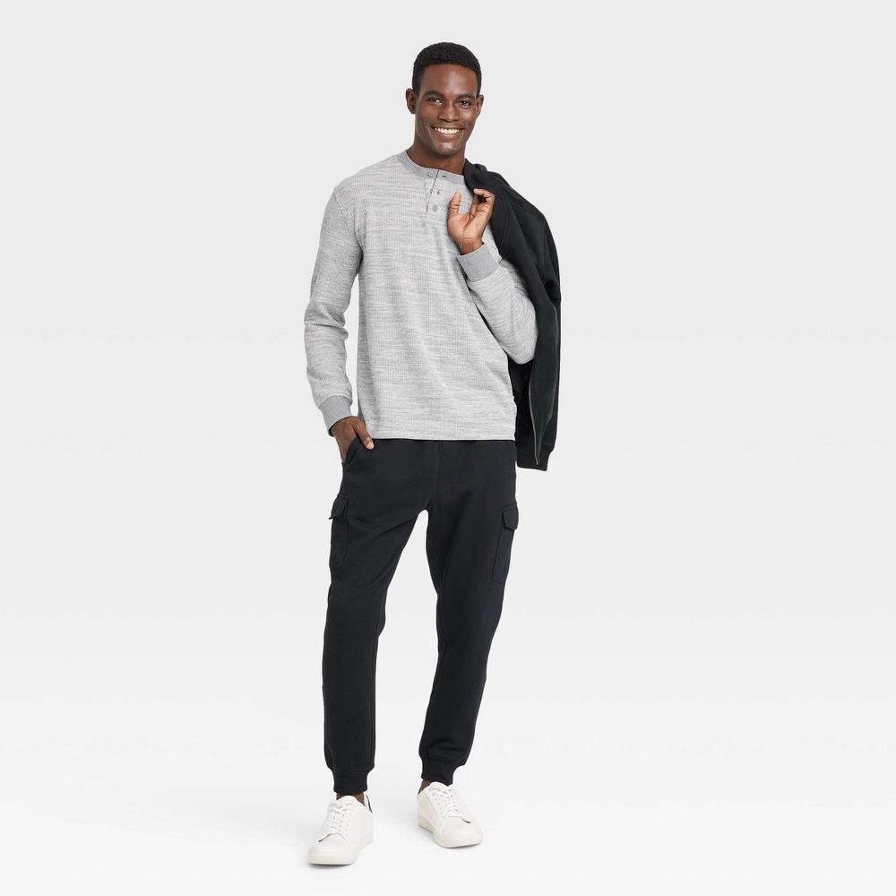 Mens Long Sleeve Textured Henley T-Shirt - Goodfellow & Co Charcoal M Product Image