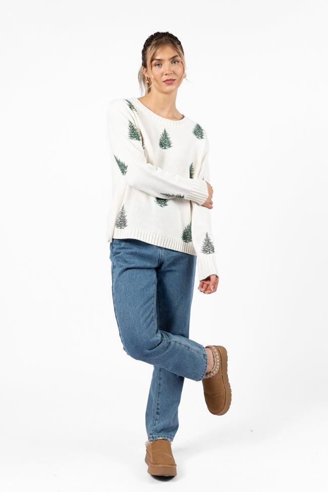 One Pine Gal Ivory And Green Christmas Tree Print Sweater FINAL SALE Product Image