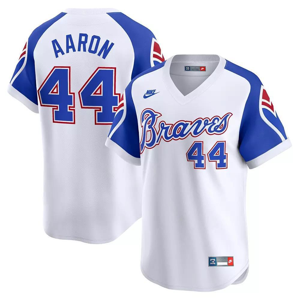 Men's Nike Hank Aaron White Atlanta Braves Throwback Cooperstown Limited Jersey, Size: Medium Product Image