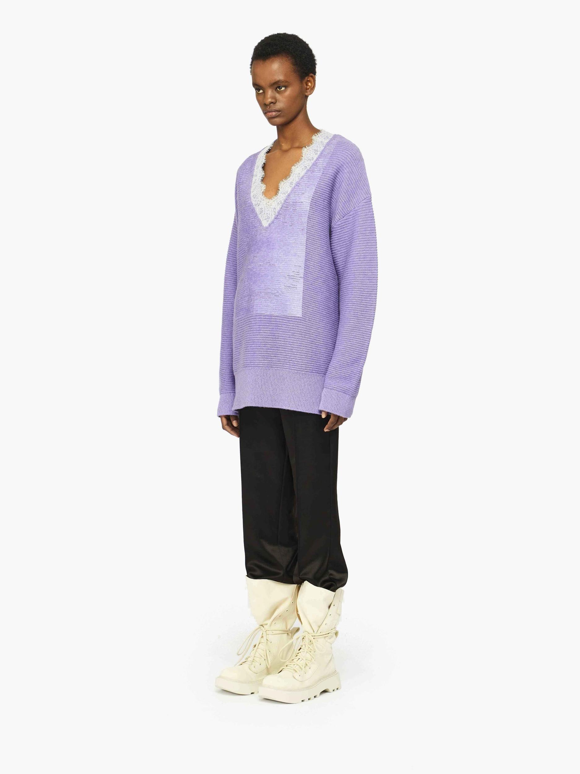 V-NECK LACE TRIM SWEATER Product Image