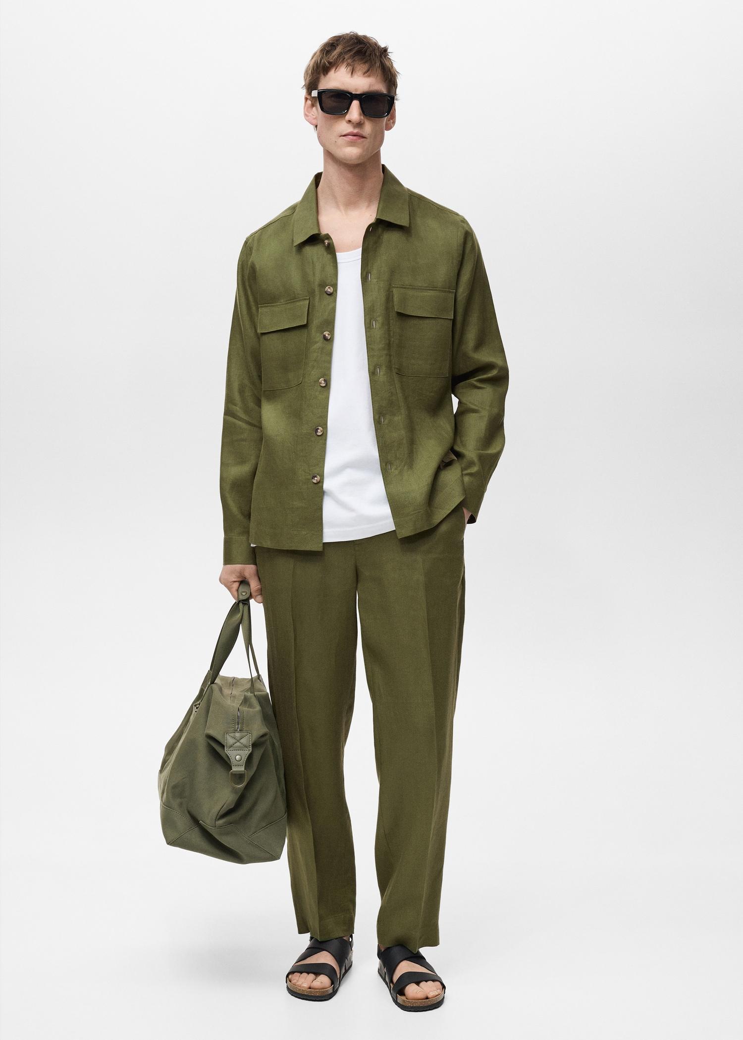 100% linen regular-fit trousers - Men | MANGO USA Product Image