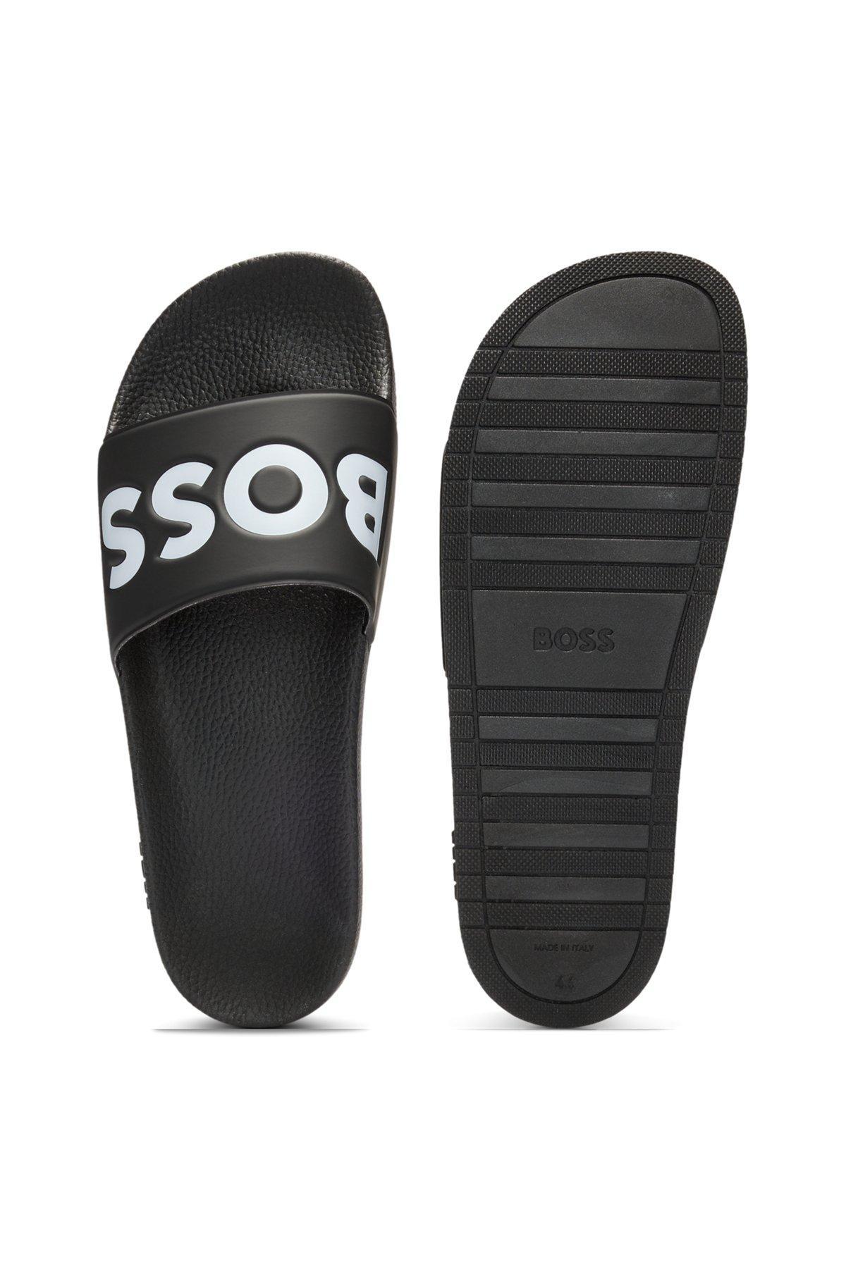 BOSS - Italian-made slides with large logo detail - Black Product Image