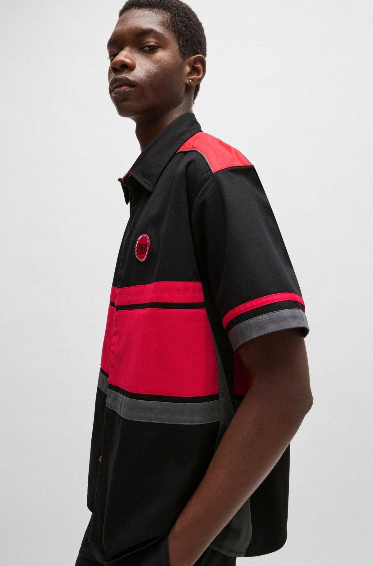 Cotton-twill shirt with racing-inspired block stripes Product Image