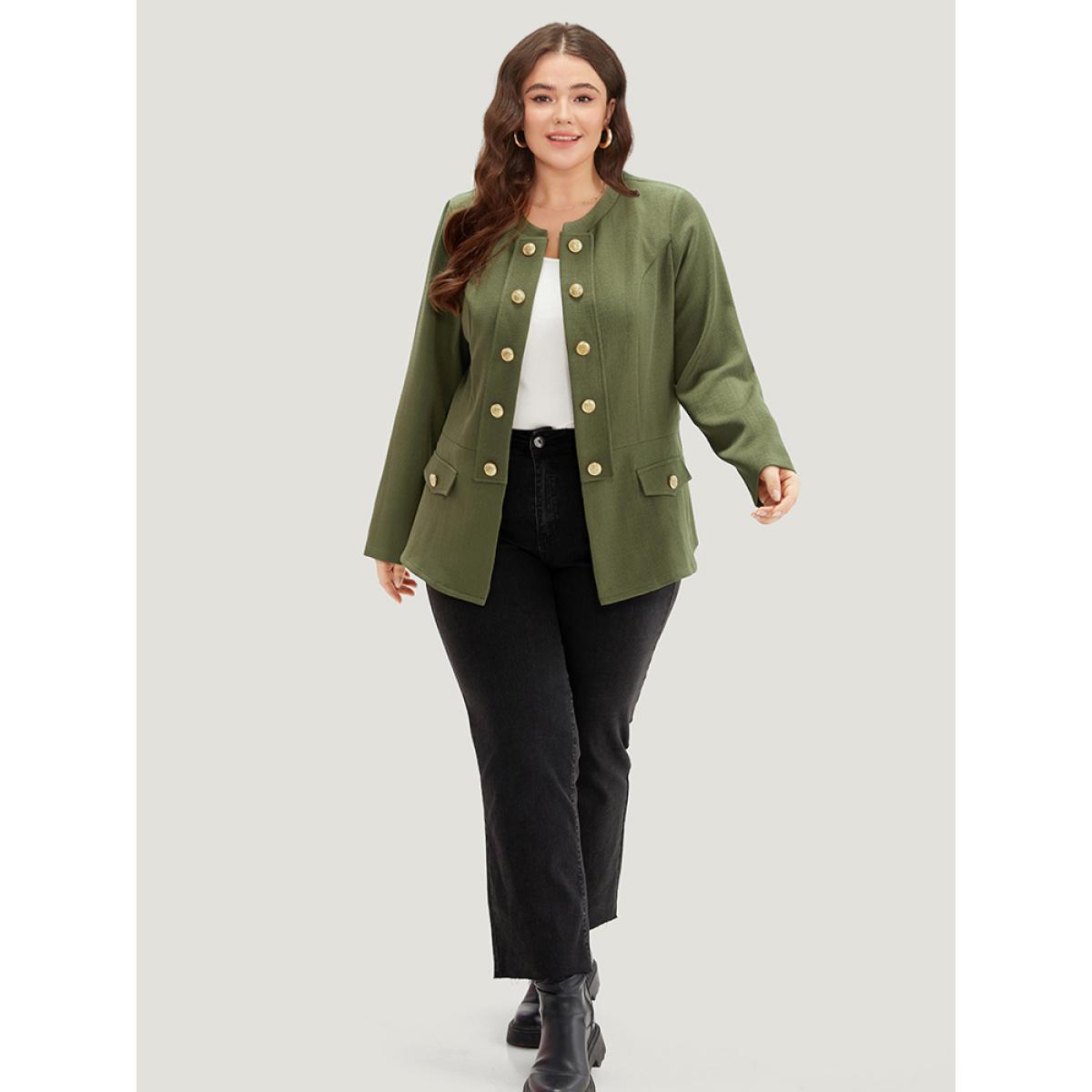 Plus Size Plain Double Breasted Pocket Coat Women ArmyGreen Casual Plain Ladies Dailywear Winter Coats BloomChic 18-20/2X Product Image