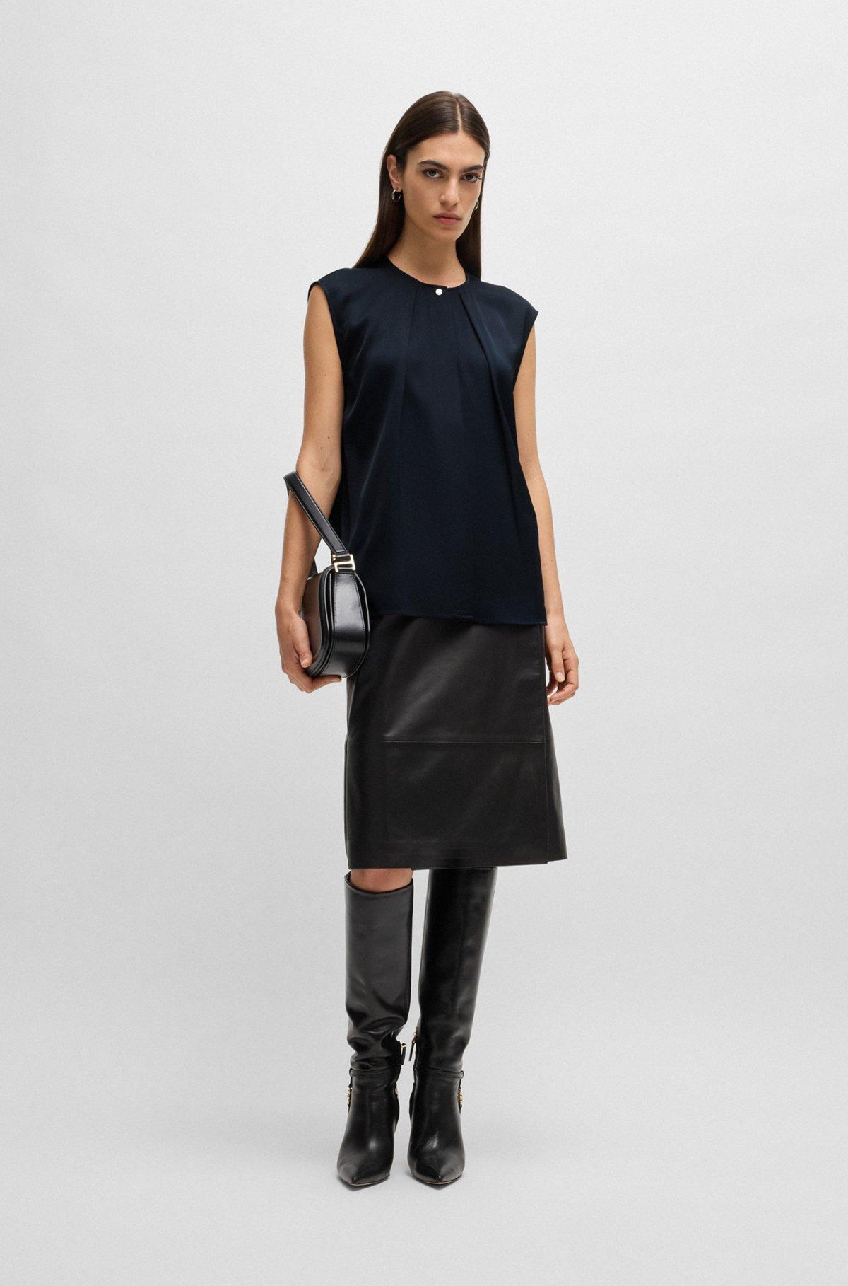Fitted sleeveless blouse in stretch silk with concealed placket Product Image