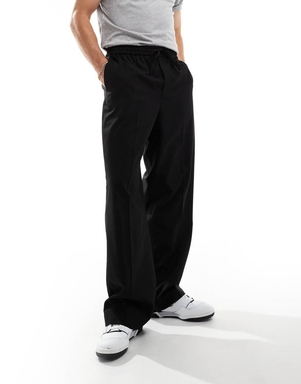 ASOS DESIGN pull on smart wide leg pants in black Product Image